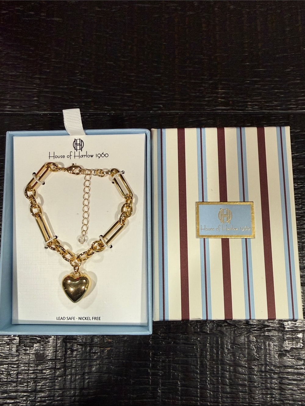 House of Harlow 1960 Gold Heart Charm Chain Bracelet
